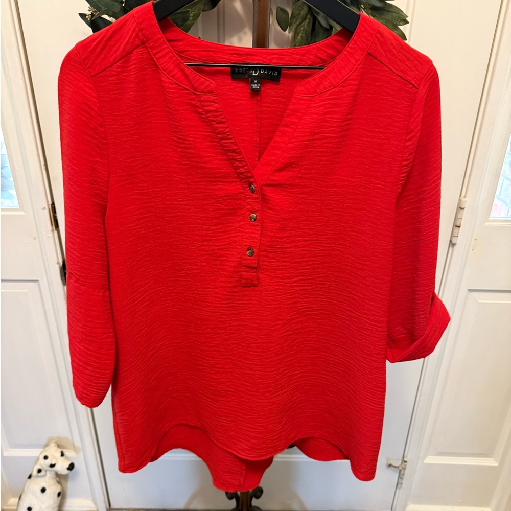 Fred David Minimalist Red Popover Top Blouse M Oversized